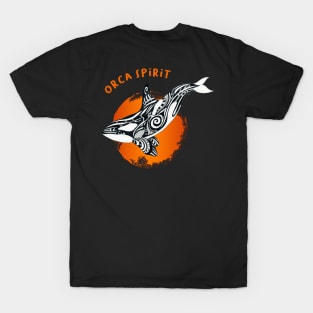 Orca Killer Whale Spirit Orange Tribal Sun Tattoo Ink T-Shirt